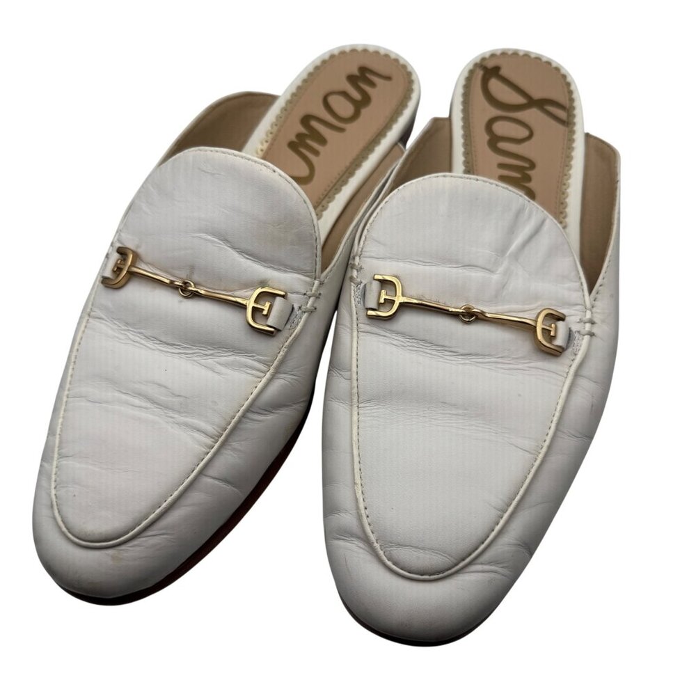Sam Edelman Linnie White Leather Slip On Mule Flat Size 8 M Chic Minimalist
